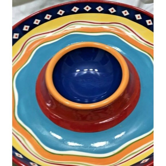 Multi-Colored Chip & Dip Serving Dish 13.5” Dinner Birthday Football Party EUC - Picture 2 of 8